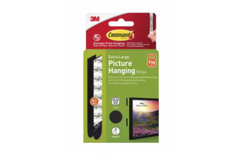 3M Command™ Extra Large Picture Hanging Strips 9kg, 4 Pairs (8 Strips) - Black